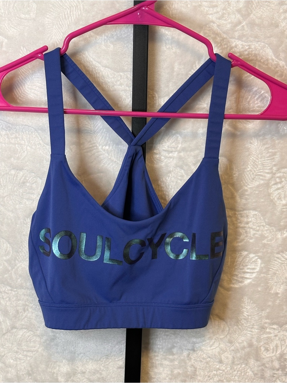 soulcycle Blue Performance Sports Bra with Iridescent Logo
